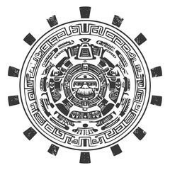 Wall Mural - Circular Aztec Style Pattern with a Central Face