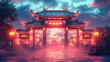 © Ratchpon - Chinese style arch with lanterns, illuminated at dusk, creating mystical atmosphere. vibrant colors and intricate designs evoke sense of cultural heritage and beauty