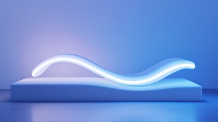 Poster - a modern abstract illuminated sculpture on a minimalist platform in a softly lit space