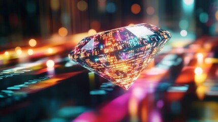 Aufkleber - Digital diamond with binary code and colorful reflections