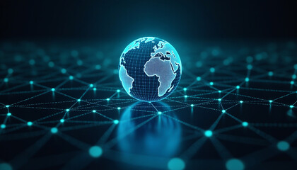 Poster - globe icon with network connectivity: a globe icon connected within a digital network, symbolizing g