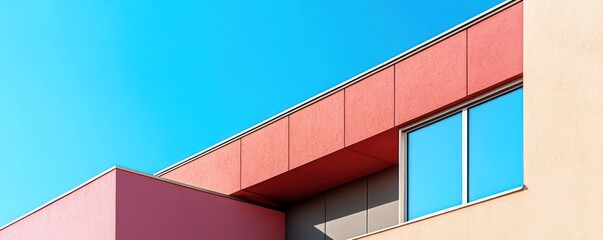 Wall Mural - Architectural Photo of a Building in Magenta and Taupe Against Sky.