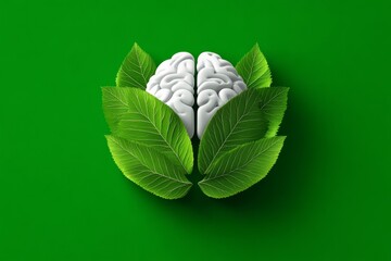 Poster - A clean, modern design of a brain icon with gentle leaves surrounding it, symbolizing mental health growth and healing