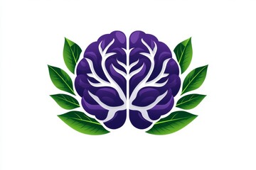 Poster - A clean, modern design of a brain icon with gentle leaves surrounding it, symbolizing mental health growth and healing