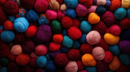 A vibrant collection of colorful yarn balls in various shades, perfect for knitting, crochet, and crafting enthusiasts seeking inspiration.