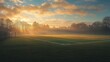 © Umi Sakina - A soccer field with white lines, a goal, and a misty sunset sky.