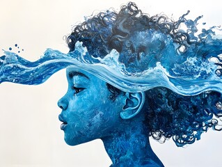 Aufkleber - Ethereal Blue Portrait of a Child with Waterwave Hair