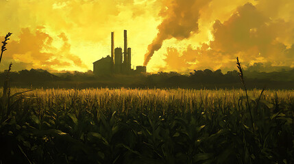 Poster - corn field with an ethanol plant