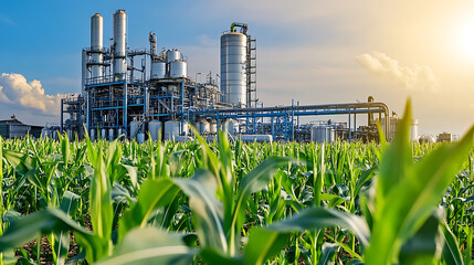 Poster - corn field with an ethanol plant