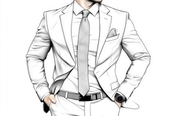 Poster - A simple line drawing of a business suit and tie, representing office fashion in a modern, minimal style