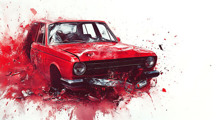 Aufkleber - Red car crash on a white background