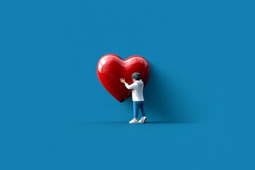 Aufkleber - A simple, cute illustration of a person hugging a heart, symbolizing self-love and mental health care on a clean background