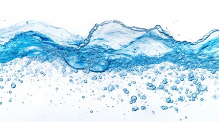 Poster - Pure blue water waves splashing with bubbles on white background