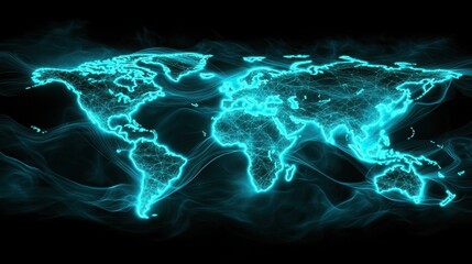 Poster - Glowing Network Lines Map of the World