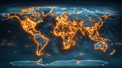 Poster - Glowing Network Map of the World on Dark Background