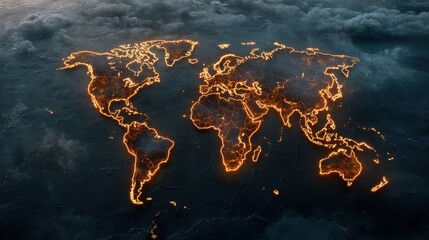 Poster - Glowing Network Lines on Dark World Map