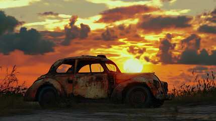 Poster - sunset car