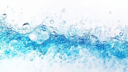 Poster - Pure blue water waves creating bubbles on white background