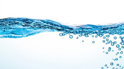 Poster - Blue water surface creating bubbles on white background