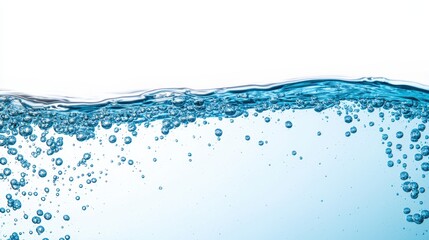 Poster - Close-up of pure blue water surface with bubbles and copy space