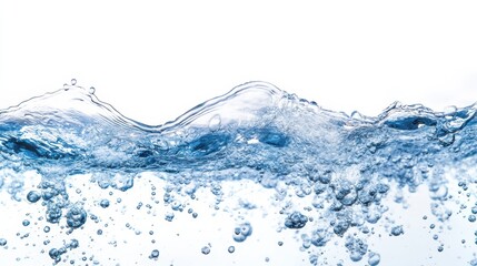 Poster - Pure blue water waves creating bubbles on white background