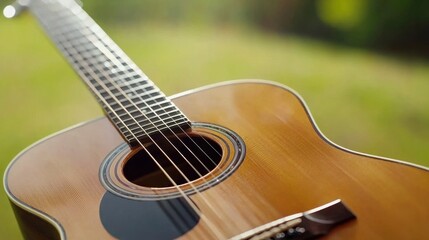 Poster - Close-Up of Acoustic Guitar on Wooden Surface