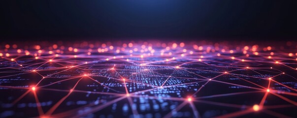 Leinwandbilder - Digital network with glowing connections and nodes on a dark background