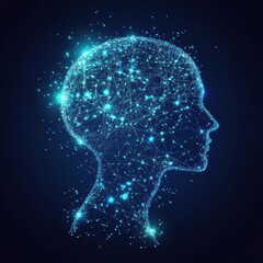 Aufkleber - Abstract human head profile showing digital technology, artificial intelligence or computer engineering