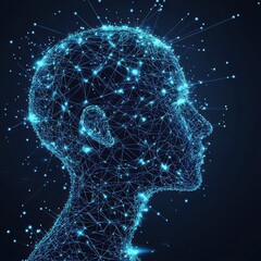 Poster - Abstract human head profile showing artificial intelligence and neural network