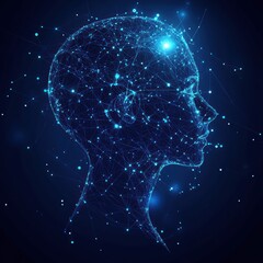 Aufkleber - Digital human head profile showing neural connections glowing blue on dark background