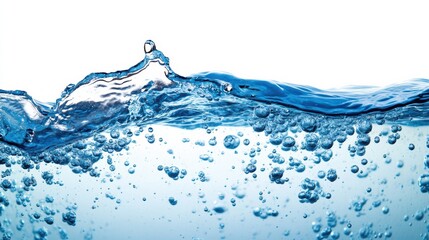 Poster - Clean water wave splashing with bubbles on white background