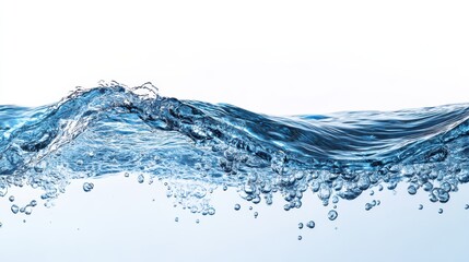 Poster - Clean water wave splashing with bubbles on white background