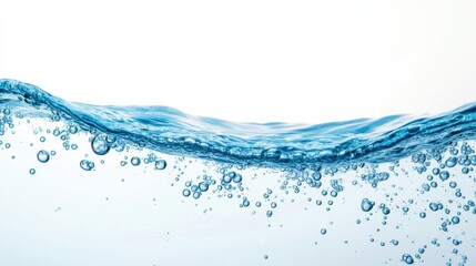 Poster - Clean water wave with bubbles creating a refreshing splash on white background