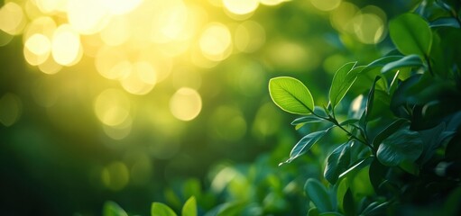 Poster - Sunlight filtering through green leaves creating bokeh effect: environmental awareness