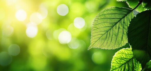 Poster - Sunlight shining through green leaves creating bokeh effect and symbolizing nature