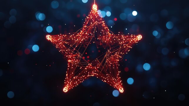 Minimalist Christmas star made from glowing digital lines, suspended in a dark space for a futuristic holiday vibe.