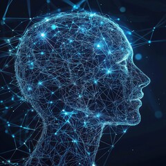 Poster - Artificial intelligence: glowing head representing neural network and machine learning