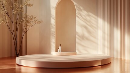 Poster - minimalist interior design with soft lighting and natural elements in a serene space