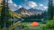 © Naiem - Lakeside Camping with Mountain Views and Orange Tent in Nature