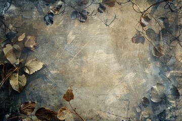 Aufkleber - A textured background featuring dried leaves and twigs in muted tones, creating a natural and earthy atmosphere, suitable for various artistic projects or backgrounds