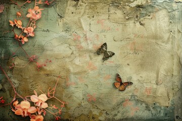 Aufkleber - A textured background featuring dried leaves and twigs in muted tones, creating a natural and earthy atmosphere, suitable for various artistic projects or backgrounds