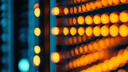Poster - A close-up of illuminated light on a server rack, showcasing technology in a data center.