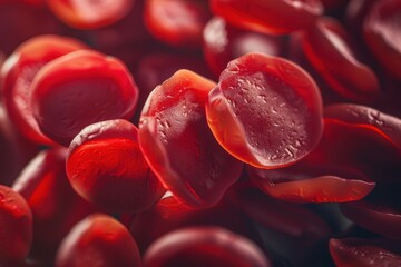 Poster - Close-up view of red blood cells showcasing their biconcave structure under magnification in a laboratory setting
