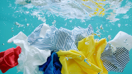 Poster - Colorful clothes submerged in gentle water motion, creating calm ripples