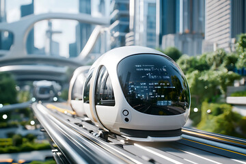 Canvas Print - Innovative urban transportation systems enhance skyline sustainability with robotic vehicles