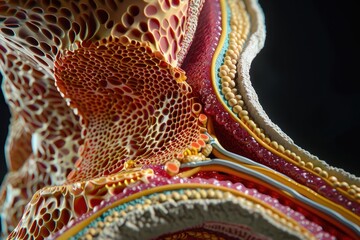 Poster - A detailed artistic representation of human kidney anatomy showcasing the intricate structures and functions of renal tissues, illustrating the complexity of the urinary system