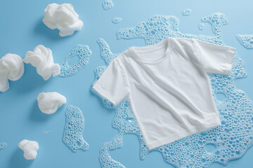 Poster - Fresh white t shirt surrounded by soapy water and bubbles, creating clean vibe
