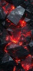 Poster - Abstract geometric rocks with glowing red light on dark background