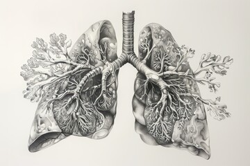 Poster - Detailed illustration of human lungs showcasing intricate vascular structure and color highlights from an anatomical study at a medical school during daylight hours