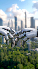 Canvas Print - Robotic arms transform urban skylines with sustainable architecture innovation